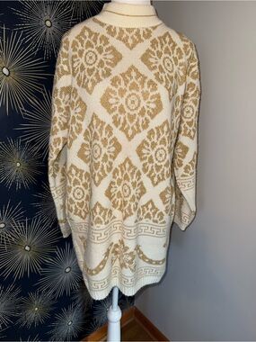 Vintage 80s Dana Scott Gold Metallic Lurex Geometric Tunic Sweater
